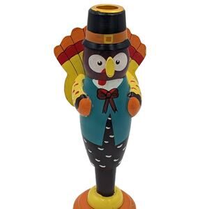 Vintage Turkey Holiday Candle Holder- Wood